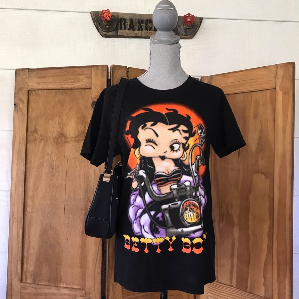 Betty Boop Biker Themed Short Sleeve Shirt